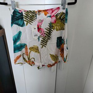 Rusty Tropical Print Mini Shorts Button Up Sz XL NWT